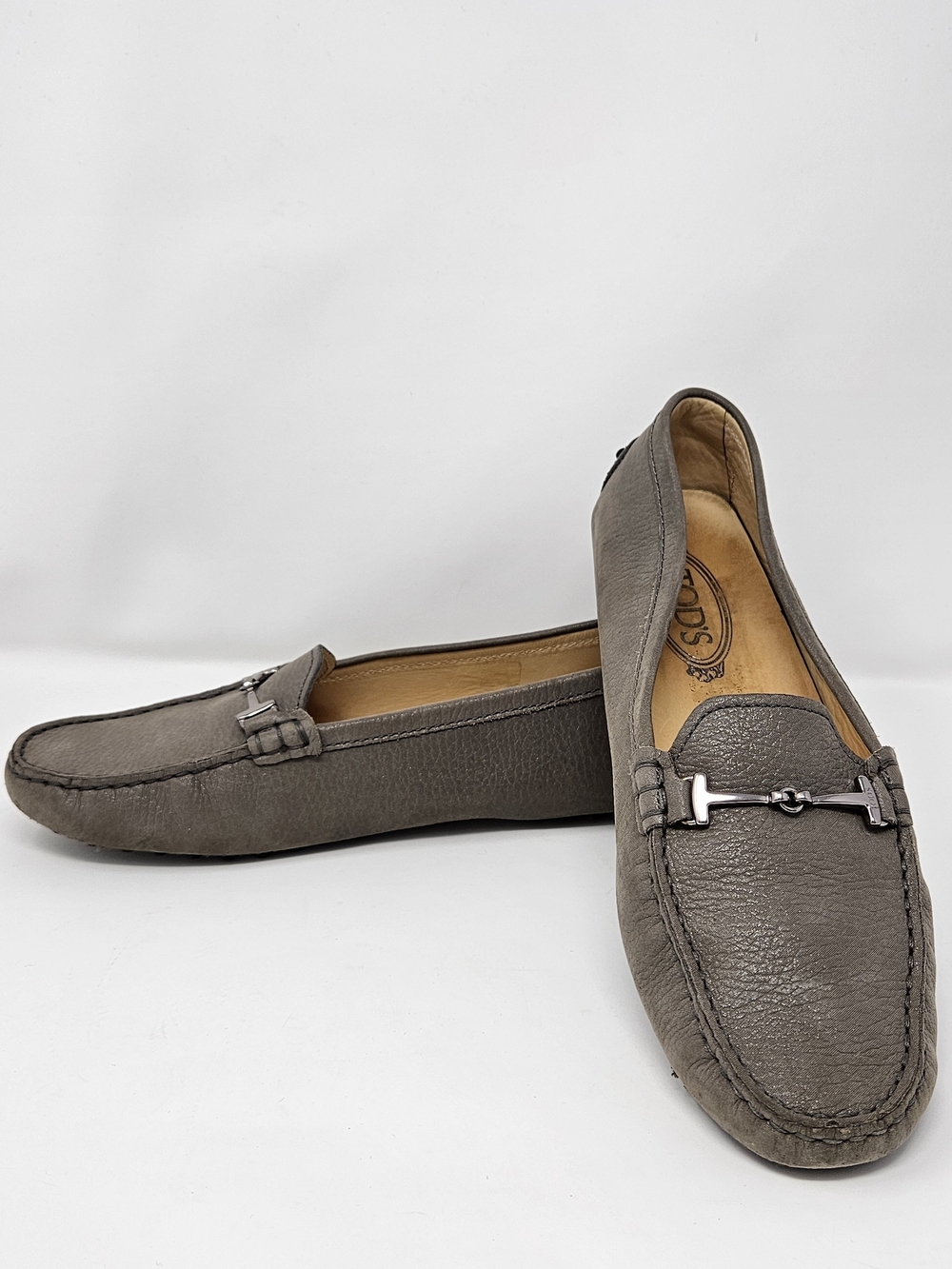 Tod's Gray Pebble Leather Bit Loafers